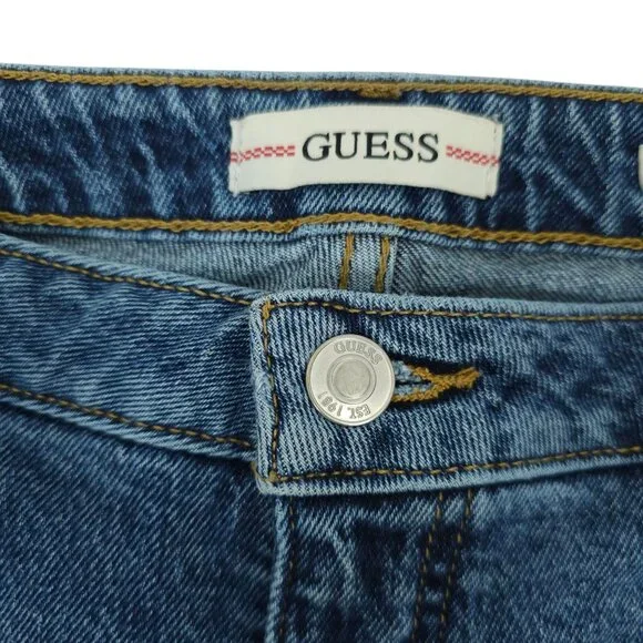 Guess Mom Jeans High Rise Womens 31x27 Med Wash Denim Ankle Style Cropped Pants - Picture 13 of 15